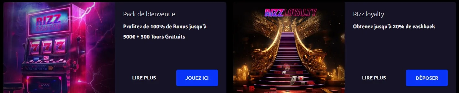 Rizz Casino Bonus et promotions